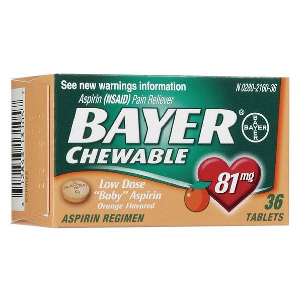 Aspirin, Chewable, 36 x 1, Bottle, 81mg