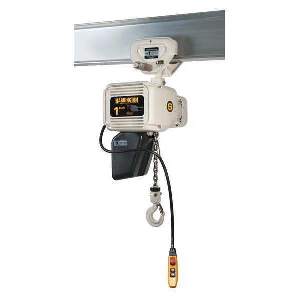 Electric Food Grade Chain Hoist, 2,000 lb, 15 ft, Hook Mounted - No Trolley, White