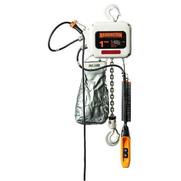 Electric Food Grade Chain Hoist, 500 lb, 15 ft, Hook Mounted - No Trolley, White