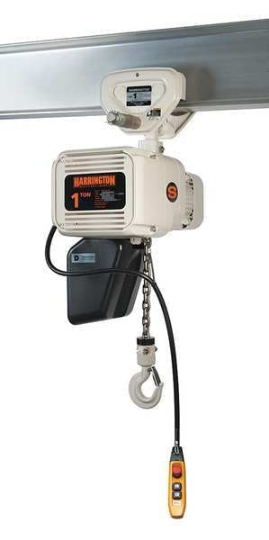 Electric Chain Hoist, 500 lb, 20 ft, Push Trolley, White