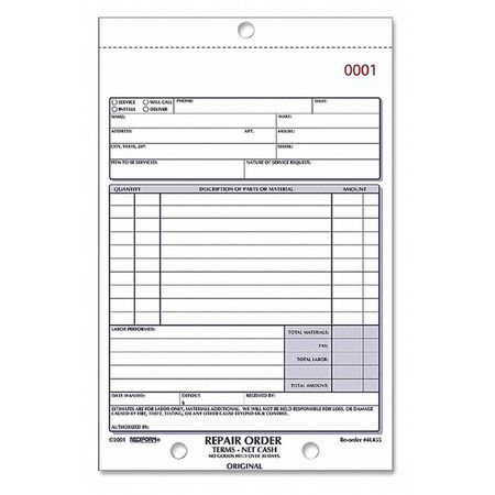 Form,carbonless Repair Order Book,3 Part