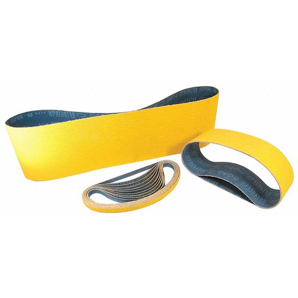 Backstand Belt, Coated, 2 in W, 132 in L, 36 Grit, Extra Coarse, Ceramic, Predator, Yellow