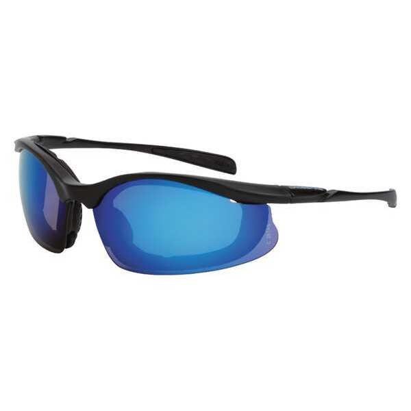 Safety Glasses, Wraparound Blue Mirror Polycarbonate Lens, Scratch-Resistant