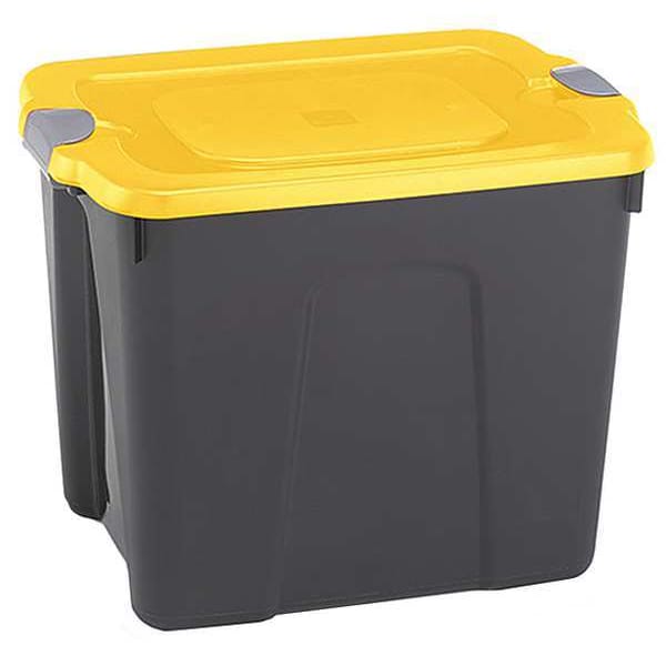 Storage Tote with Snap Lid, Black/Yellow/Gray, Polypropylene, 23 3/4 in L, 18 in W, 17 1/4 in H
