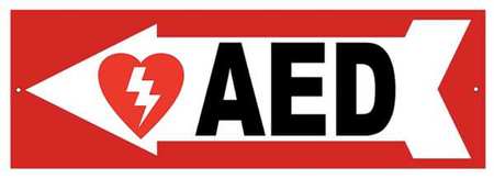 Safety Sign,aed,left Arrow,4x12 In. (1 U