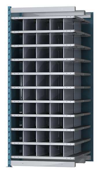 Steel Add-On Pigeonhole Bin Unit, 48 in D x 87 in H x 36 in W, 11 Shelves, Blue/Gray