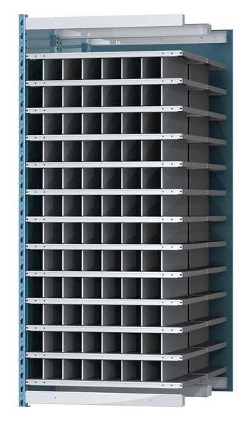 Steel Add-On Pigeonhole Bin Unit, 48 in D x 87 in H x 36 in W, 14 Shelves, Blue/Gray
