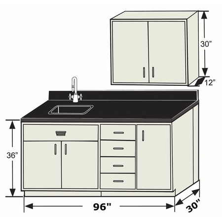 Base Cabinet,5 Doors/4 Drawers,96"w,30"d