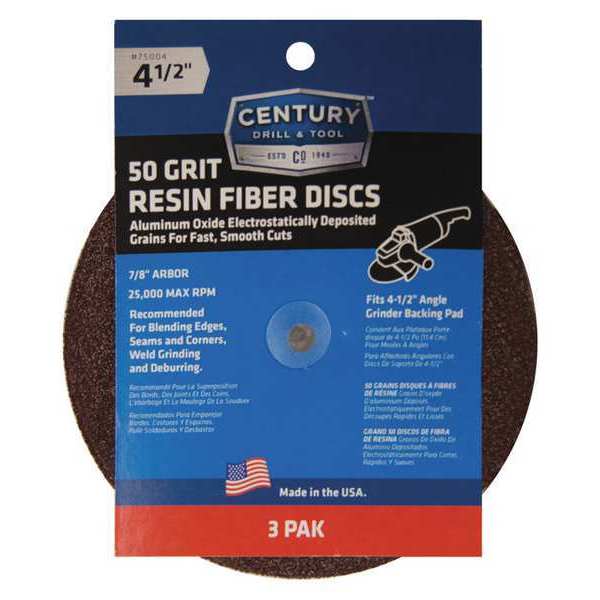 Resin Fiber Disc, 4-1/2in., 50 Grit, 3Pk