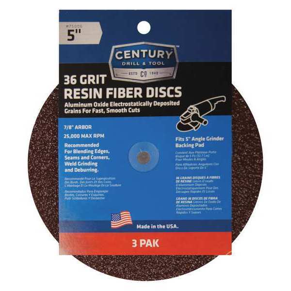 Resin Fiber Disc, 5in., 36 Grit, 3Pk