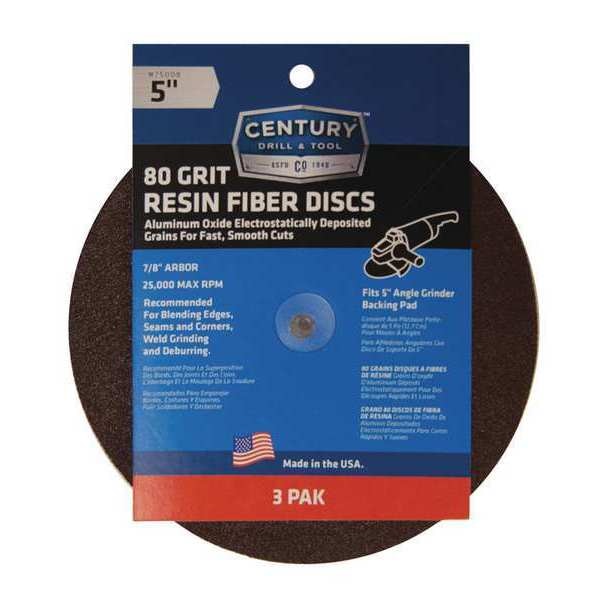 Resin Fiber Disc, 5in., 80 Grit, 3Pk