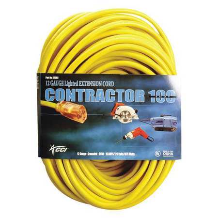Vinyl Outdoor Extension Cord,50ft,yellow