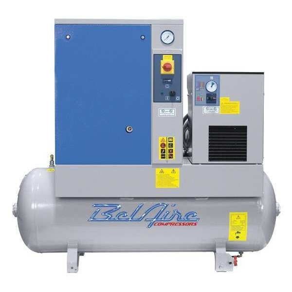 BelAire 5 HP 60 Gallon 150 PSI Screw Compressor w/Dryer, 16.6 CFM @ MAX/150 PSI, 230v/1ph, 62 dBA