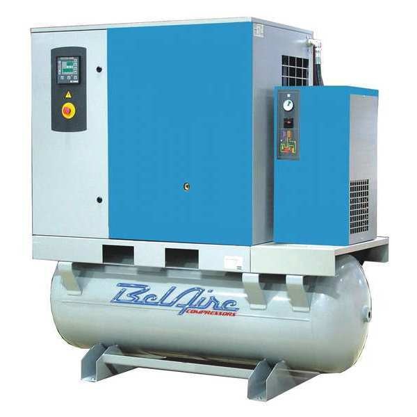 BelAire 20 HP 132 Gallon 125 PSI Screw Compressor w/Dryer, 62.7 CFM @ MAX/125 PSI, 208-230/460V 3Ph, 63 dBA