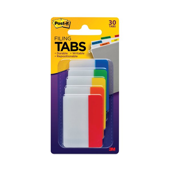 File Tabs,2x1 1/2,assorted Primary,pk30