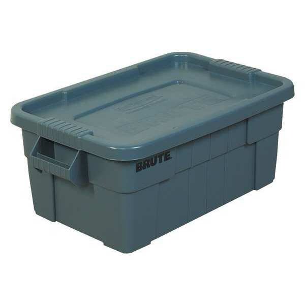 Storage Tote with Snap Lid, Gray, Plastic, 14 gal Volume Capacity