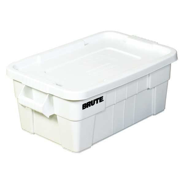 Storage Tote with Snap Lid, White, Plastic, 18 in W, 11 in H, 14 gal Volume Capacity