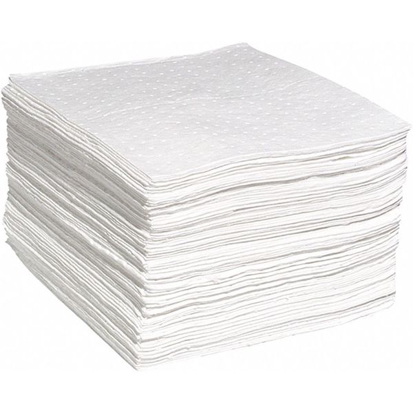 Absorbent Pad, 15 in W x 19 in L, Absorbs 31 gal. per Pkg, Oil, White, 200 Pack