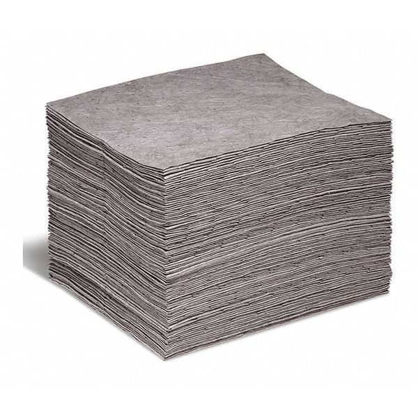 Absorbent Pad, 15 in W x 18 in L, Absorbs 20 gal. per Pkg, Universal, Gray, 100 Pack