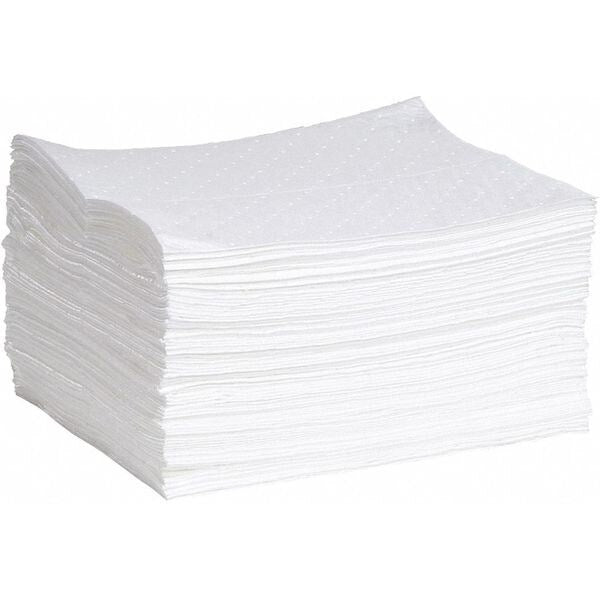 Absorbent Pad, 15 in W x 19 in L, Absorbs 20 gal. per Pkg, Oil, White, 100 Pack