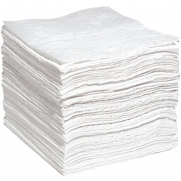 Absorbent Pad, 15 in W x 19 in L, Absorbs 28 gal. per Pkg, Oil, White, 200 Pack