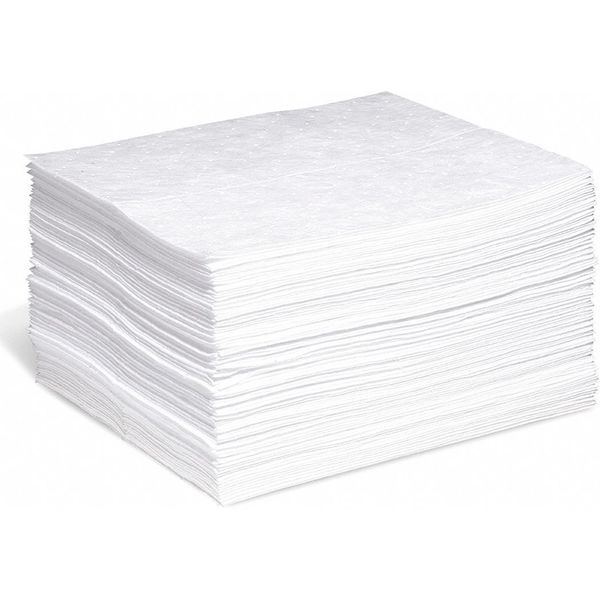Absorbent Pad, 15 in W x 18 in L, Absorbs 20 gal. per Pkg, Oil, White, 100 Pack