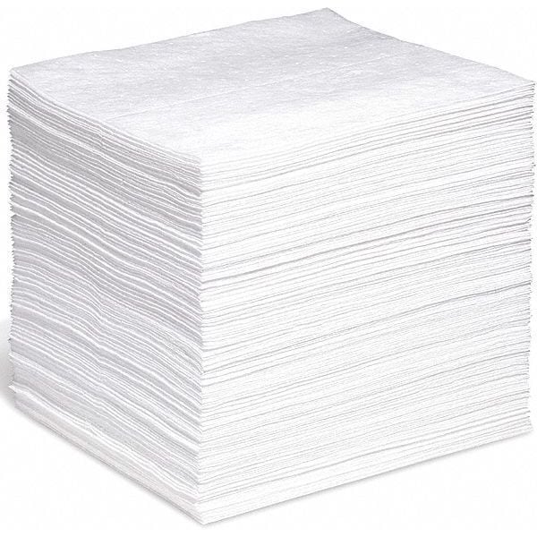 Absorbent Pad, 15 in W x 18 in L, Absorbs 35 gal. Per Pkg, Oil-Only, White, 200 Pack