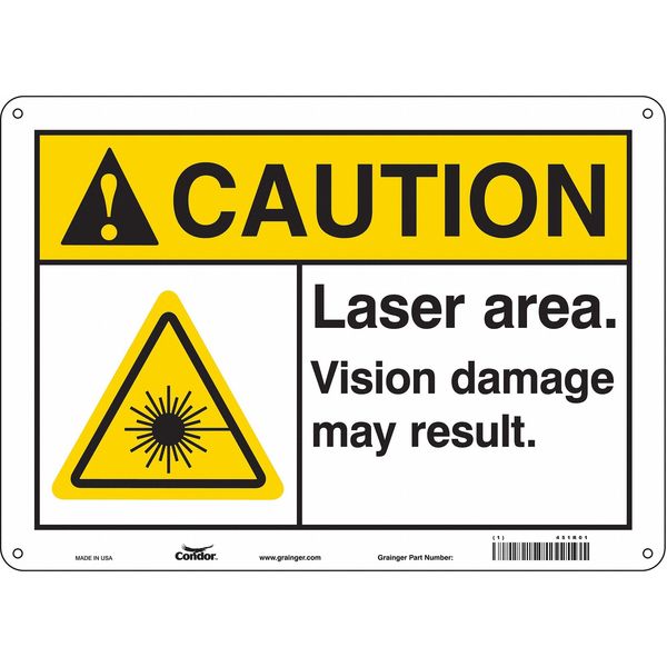 Laser Warning Sign, 10 in H, 14 in W, Polyethylene, Horizontal Rectang ...