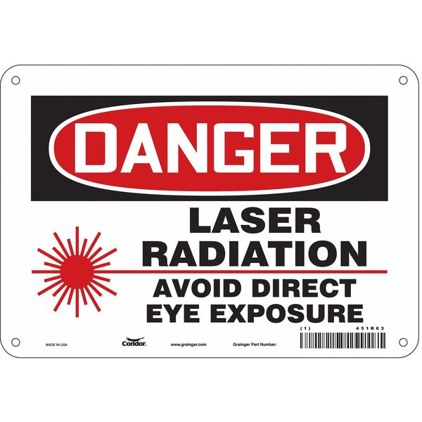 Laser Warning Sign, 7 in H, 10 in W, Polyethylene, Vertical Rectangle, 451R63
