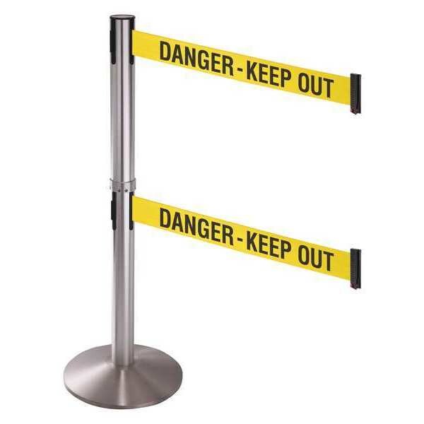 Barrier Post, 3in. Belt W, Danger Keep Out