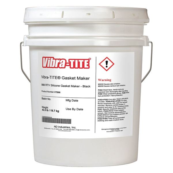 Silicone Gasket Sealant, 4.5 gal, Black, Temp Range -65 to 500 Degrees F