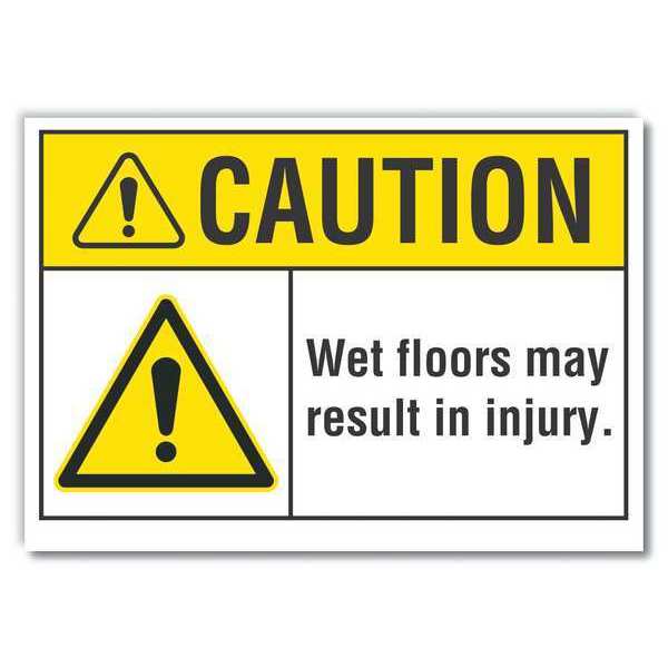 Wet Floor Caution Reflective Label, 5 in Height, 7 in Width, Reflective Sheeting, English
