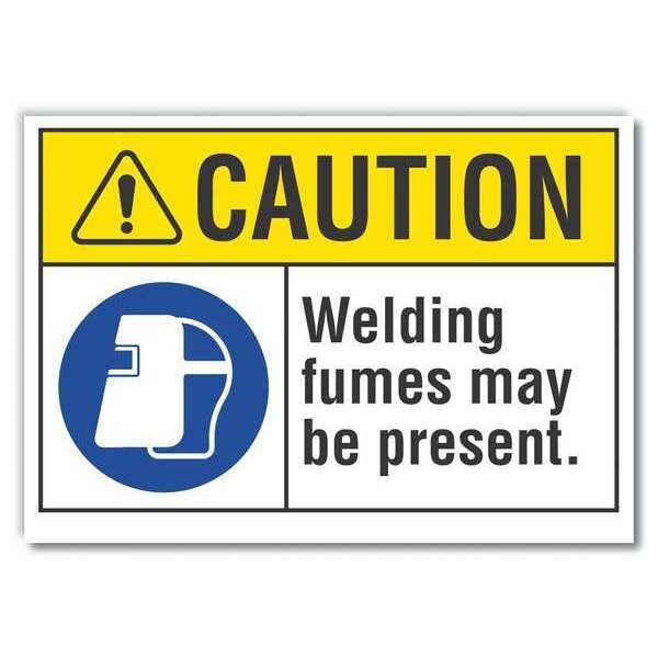 Welding Hazard Caution Reflective Label, 10 in Height, 14 in Width, Reflective Sheeting, English