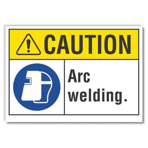 Welding Caution Reflective Label, 3 1/2 in Height, 5 in Width, Reflective Sheeting, English