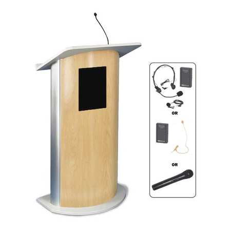 Wireless Curved Panel Lectern,maple/satn