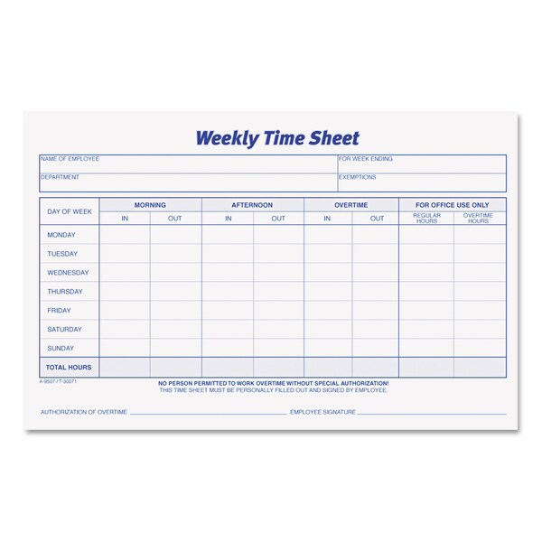 Weekly Time Sheets, 5.5x8.5, PK200