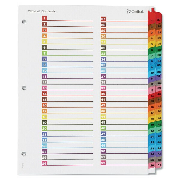 Dividers 52 Tab, Assorted Colors