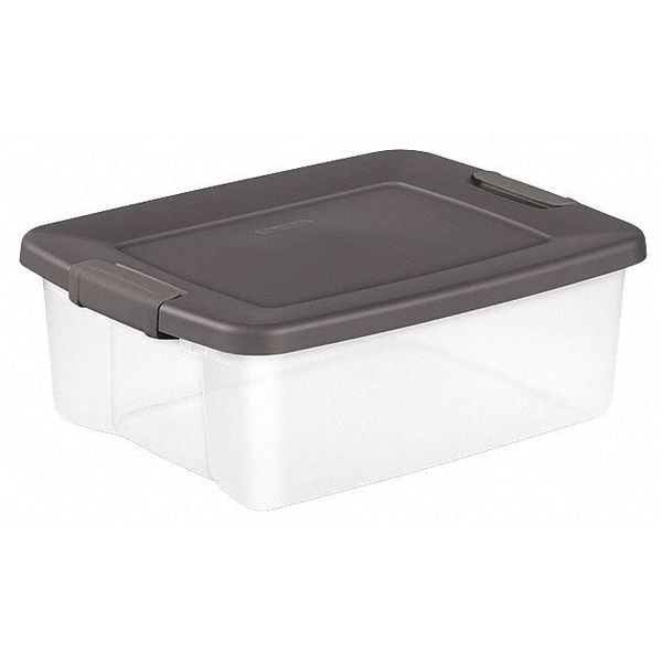 Storage Tote, Clear/Gray, Polypropylene, 19 7/8 in L, 15 1/2 in W, 7 3/4 in H