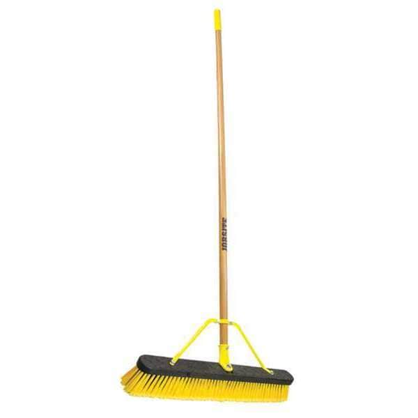 24 in Sweep Face Push Broom, Soft/Stiff Combination, Synthetic, Yellow, 60 in L Handle