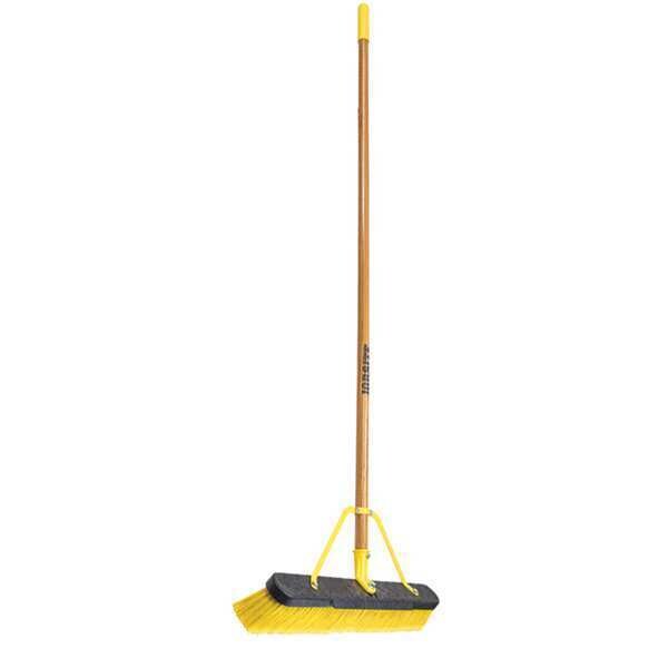 24 in Sweep Face Push Broom, Soft/Stiff Combination, Synthetic, Yellow, 58 in L Handle