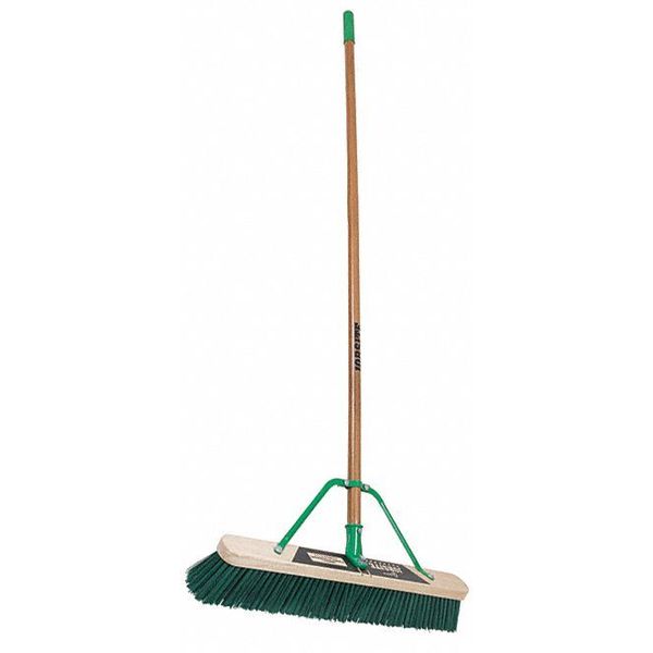 24 in Sweep Face Push Broom, Stiff, Synthetic, Green, 60 in L Handle