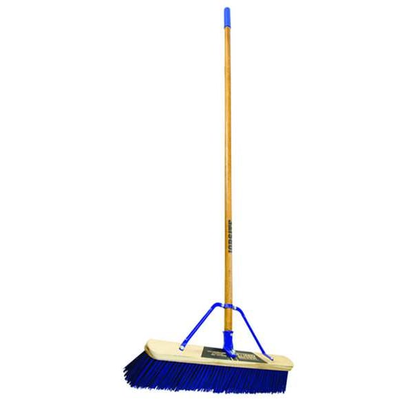24 in Sweep Face Push Broom, Stiff, Synthetic, Blue, 60 in L Handle