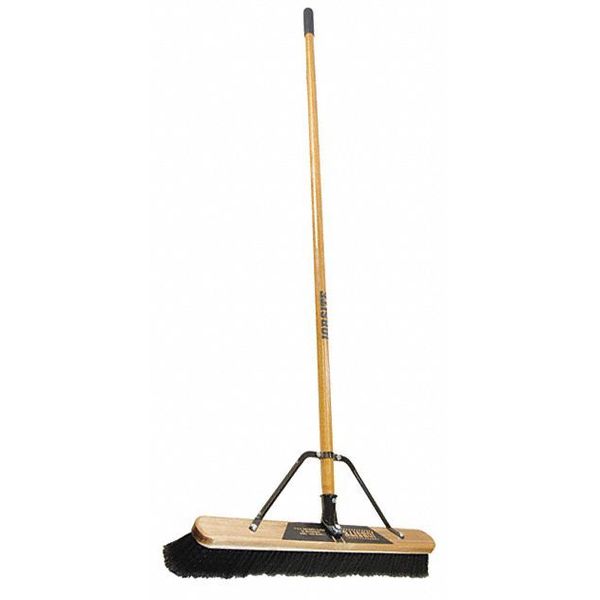 24 in Sweep Face Push Broom, Stiff, Synthetic, Black, 60 in L Handle