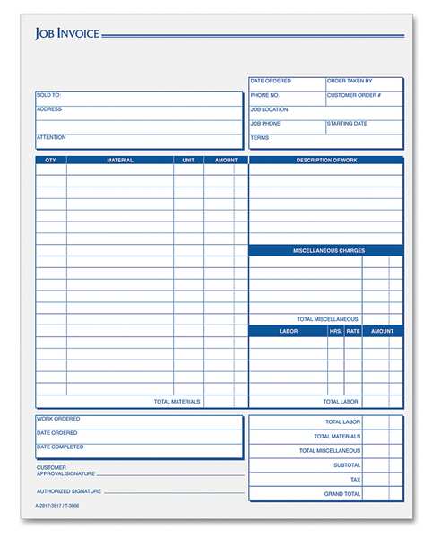 Job Invoice Form, 8-1/2