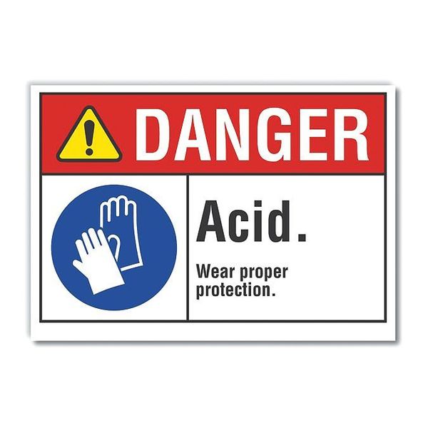 Acid Danger Label, 10 in Height, 14 in Width, Polyester, Horizontal Rectangle, English