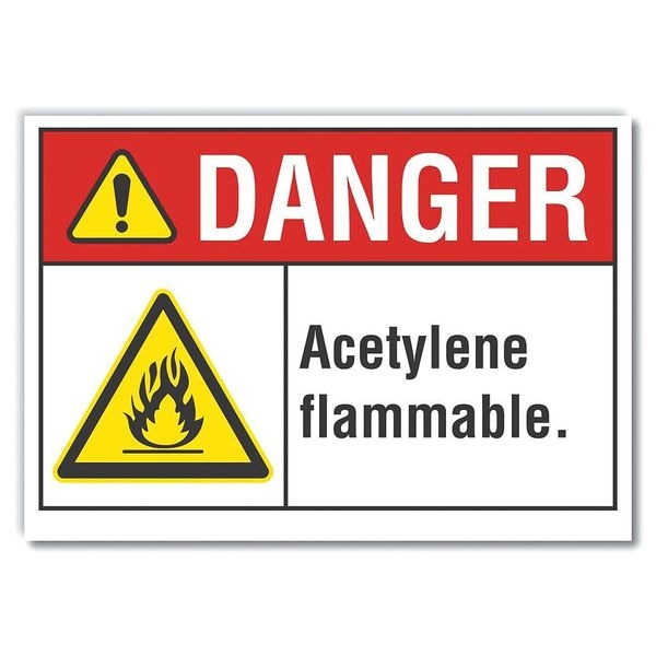 Acetylene Danger Label, 3 1/2 in H, 5 in W, Polyester, Horizontal Rectangle, LCU4-0014-ND_5X3.5