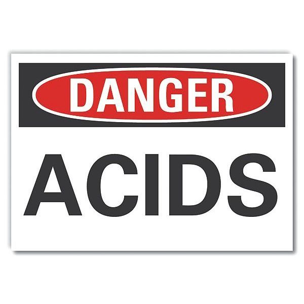 Acid Danger Reflective Label, 7 in H, 10 in W, Vertical Rectangle, LCU4-0299-RD_10X7