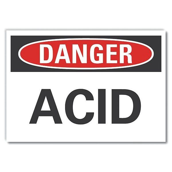 Acid Danger Label, 10 in H, 14 in W, Polyester, Horizontal Rectangle, English, LCU4-0297-ND_14X10