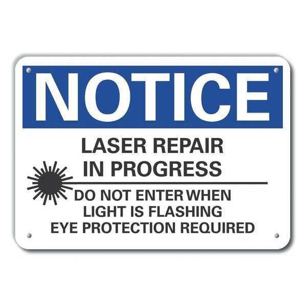 Aluminum Laser Area Notice Sign, 7 in Height, 10 in Width, Aluminum, Vertical Rectangle, English