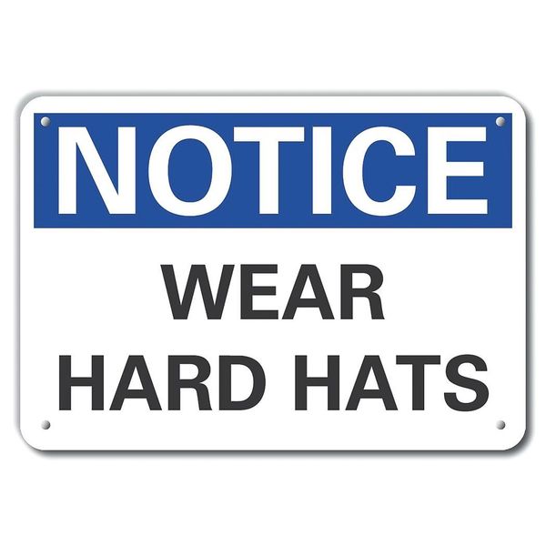 Aluminum Hard Hats Notice Sign, 10 in Height, 14 in Width, Aluminum, Horizontal Rectangle, English